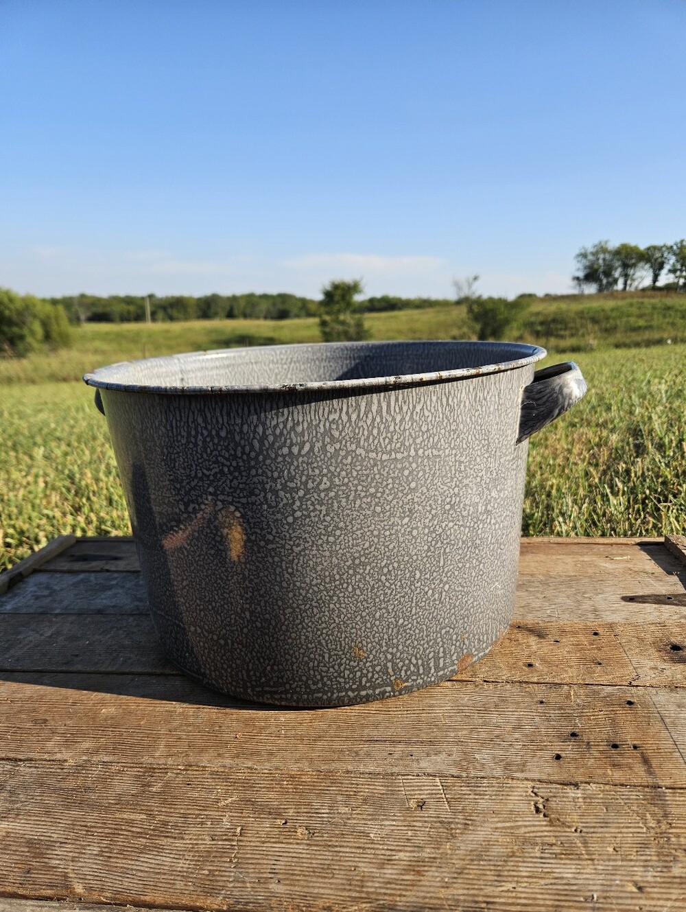 Vtg Gray Graniteware Pot Large Enamelware Bucket Rustic Farmhouse Cottagecore